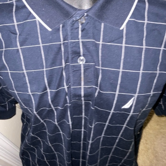 Men’s used size XL Nautica navy blue cotton striped polo shirt - Picture 3 of 4